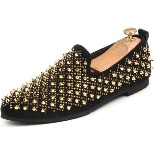 Brand designer men fashion party nightclub dresses genuine leather rivets shoes slip on lazy shoe personality breathable loafers