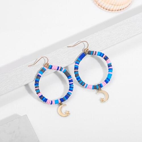 Bohemia Heishi Polymer Clay Disc Beads Stretch Round Circle Earrings for Women Gold Color Moon Star Earrings Party Jewelry