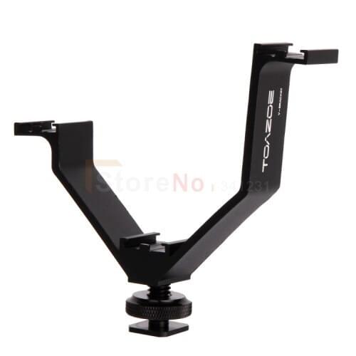 V-Shape Flash Wide Metal Triple Hot Shoe Bracket For Photography DSLR Micophone