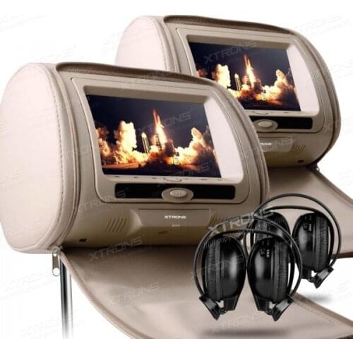 XTRONS Beige Monitors 7" Digital Screen zipper Car Headrest DVD Player USB FM Game Disc Remote Control + IR Wireless Headsets