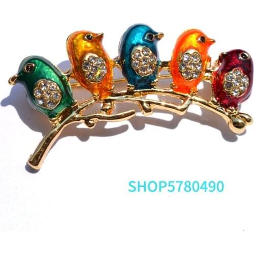 Fashion Jewelry Cute Birds Rhinestone Brooch Women Enamel Breast Pin Elegant Brooch Multi Color Garments Lady Dress Accessories