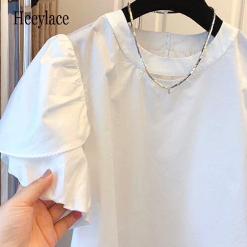 2021 Summer Puff Sleeve Woman Tops Causal O-neck Solid Blouse Shirt Korean Solid Fashion Blusas Mujer De Moda