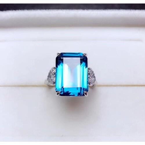 Luxury big size square Natural blue topaz gem ring for women jewelry Natural Gem certified heart style party anniversary gift