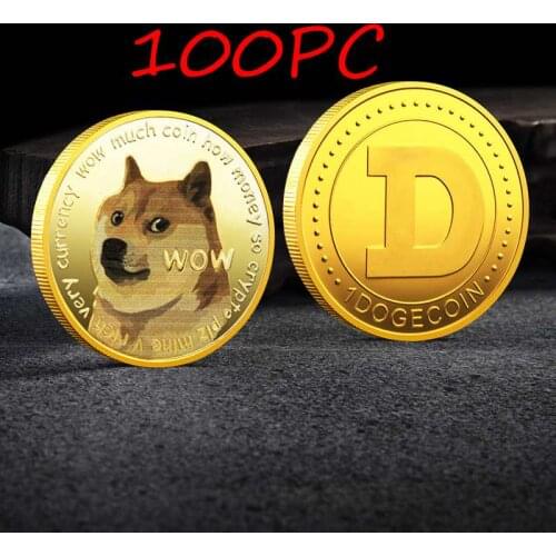 100pc Gold Dogecoin Coins Commemorative Collectors Gold Plated Doge Coin