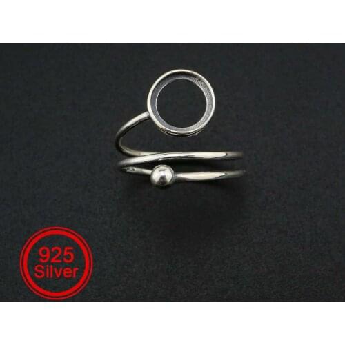 1Pcs 8MM Round Ring Settings US Size 6 for Cabochon Stone Solid 925 Sterling Silver DIY Bezel Tray Supplies 1212067