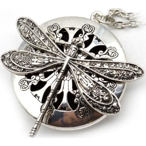 1Pc Antique Silver-color Dragonfly Aromatherapy Diffuser Pendant Necklace