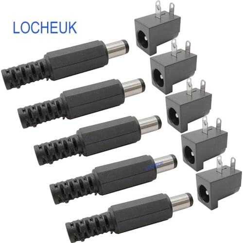 10Pair DC-005 5.5 x 2.1mm DC Power Socket Jack PCB Mount Round Needle Black DIY Adapter 5.5*2.1 DC Power Cable Plug Connector