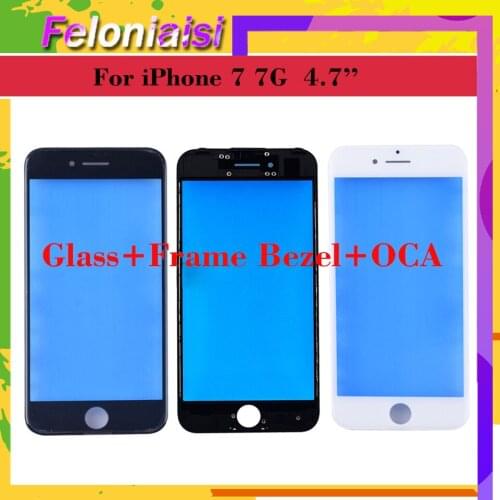 10Pcs/lot OEM Quality 3 In 1 For iPhone 7 7G 7 Plus 7plus Front Glass+Frame Bezel+OCA Touch Screen Outer Panel Lens Repair Part