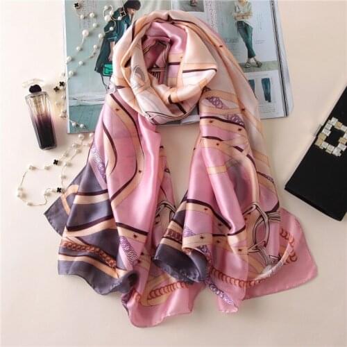 2021 Classic women silk scarf female chain Printed scarves ladies beach wrap chiffon shawl sunscreen bandanna foulard muffler