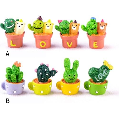 4Pcs Love Cactus Garden Home Bonsai Decoration Mini Toy Mini Resin Craft Soft Decoration Mini Decoration