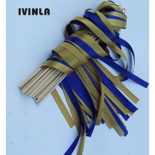 50Pieces/Lot Gold wedding ribbon wands with gold bell for wedding decoration
