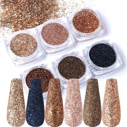 6pcs Nail Glitter Rose Gold Colors Sandy Powder Shiny Luxury Sparkles Nail Art Sequins Pigment Flakes Dust 3D Decorations TR1539