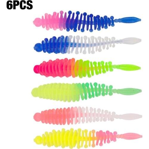6PCS Needle Tail Soft Maggot Fish Bait 5.5cm 1.2g Qingwu Chongluya Soft Bait Threaded Bionic Soft Bait Outdoor Fishing Equipment