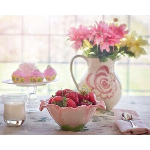 Diamond Embroidered Vase Strawberry Diamond Mosaic Diamond Painted DIY 5D Diamond Art Flower Decorative Painting