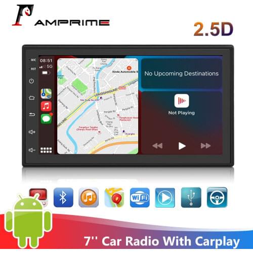 AMPrime 7'' 2 Din Car Carplay FM Radio MP5 Player GPS WIFI Universal Receiver Support Bluetooth