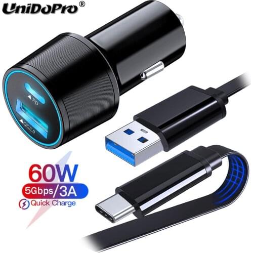 QC 3.0 PD Car Charger + 1M Flat Type C Cable for Samsung Galaxy S7+ 5G S7 S6 / S6 Lite | Tab A7 10.4'' 2020 | Tab A 8.4 2020