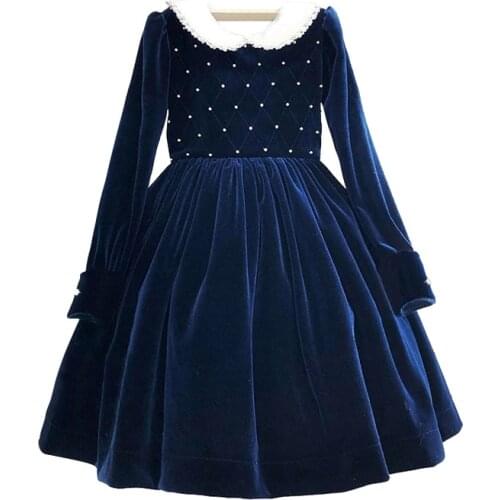 Girl Velvet Dress Autumn 2020 Children Princess Vintage Elegant Dresses Baby Girls Rompers Infant Birthday Baptism Party Clothes