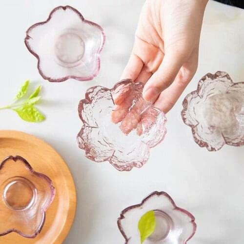 Cherry Sauce Dish Glass Small Plate Japanese-Style Hammer Head Pattern Cherry Blossom Glass Sauce Dish Small Dish Vinegar Dish