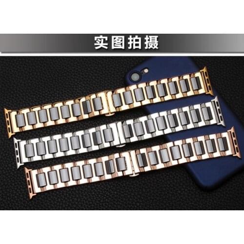 Ceramic mix stainless steel butterfly bukle for Apple Watch Band Series 6 5 4 SE Bracelet for iwatch 3 2 1 strap
