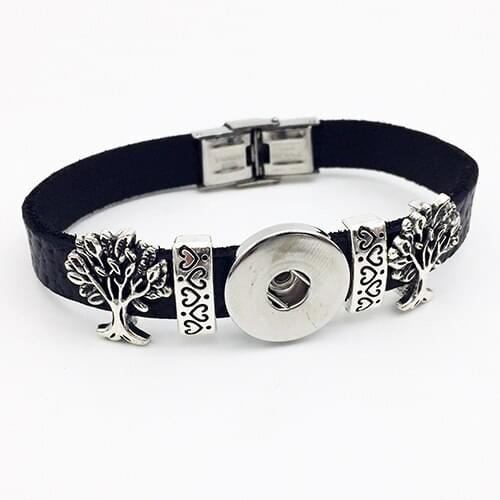 Tree of life Retro Leather Snap Button Bracelet Bt1209 (fit 18mm 20mm Snaps)