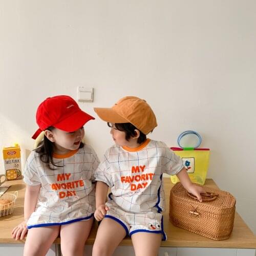 Children Clothes Twins Clothes 2021 Korean Short Sleeve T-shirt + Shorts Boys 2pcs Suit or Girls' Dress 1-7T Kids Clothes