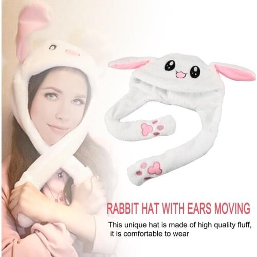 2019 Kids Cute Plush Rabbit Pinching Bunny Ear Hat Can Move Airbag Cap Toy Gift for Kids Girls Girlfriend Women Accessories