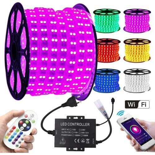 RGB LED Strip Double Row 220V Super Bright WIFI Led Strip Light Waterproof Ribbon 5050 120Leds/m Flexible Led Tape With Remote