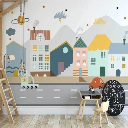 Custom Photo Wallpaper Nordic INS Hand Drawn Cartoon Town Car 3D Mural Childrens Room Background Wall Painting Papel De Parede