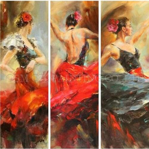 High Skills Artist Pure Handmade Impression Spanish Flamenco Dancer Oil Painting on Canvas Beautiful Wall Art for Living Room