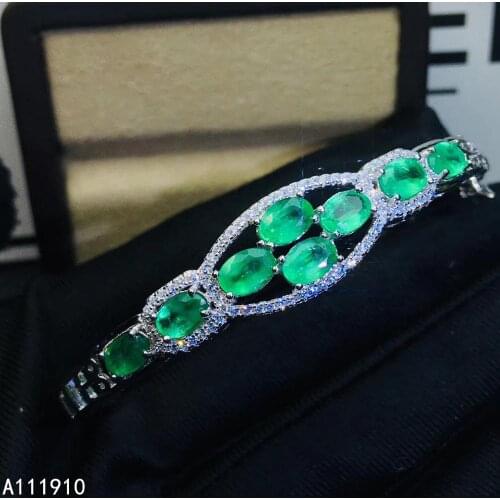 KJJEAXCMY fine jewelry 925 sterling silver inlaid Natural emerald gemstone ladies bracelet support detection noble