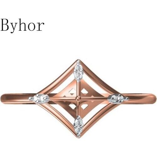 Byhor Solid 14K White+Rose Gold 0.032ct H/SI Natural Diamonds кольцa Wedding Band Engagement Fine Jewelry Trendy star Ring Women