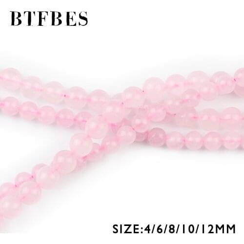 BTFBES AAA Powder Crystal Beads Natural Stone Pink Crystal Round Loose Beads For Jewelry Bracelet Making DIY 4/6/8/10/12MM Ball