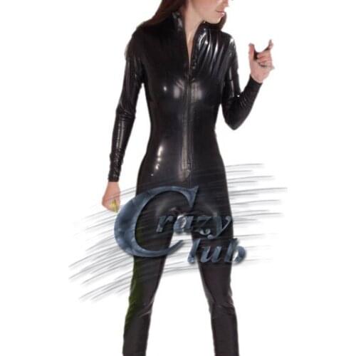 Crazy club_Latex Women Catsuit Clothes Latex leotard with zip the front Latex Leotard natural latex condoms sexy Fast Delivery