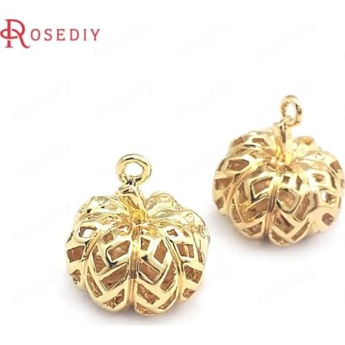 40382)10PCS Diameter 12.5MM 24K Gold Color Brass Hollow Pumpkin Charm Pendants Jewelry Making Supplies Diy Findings Accessories