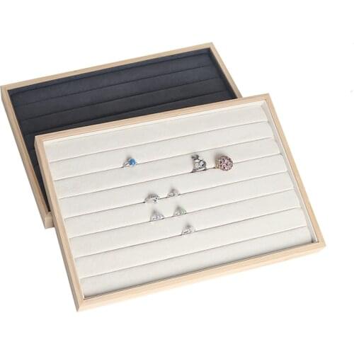 Bamboo Imitation Suede Jewelry Earring Rings Storage Tray Jewelry Display Organizer Tray 35.5*24.5cm