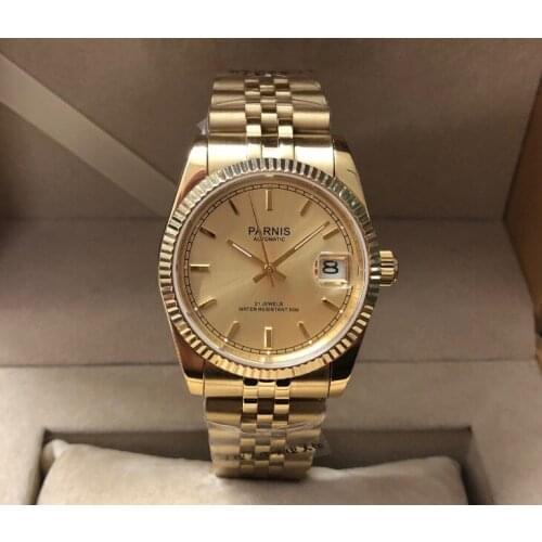 36MM PARNIS Japanese Automatic Self-Wind movement Sapphire Crystal mens watch Plating 18 ky Mechanical watches pa98-p8