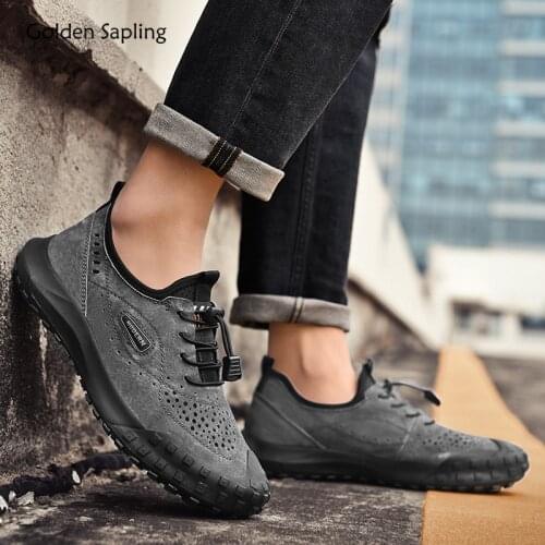 Golden Sapling Leisure Trekking Shoe Men Fashion Loafers Breathable Genuine Leather Flats Retro Mens Casual Shoes Vintage Flats