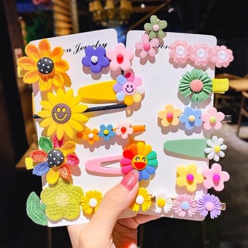 Children Kid Geometric Headband Hair Clip Set for Women Girl Cartoon Flower Fruit Hair Aceessories 2021 Cute Sweet Ornament