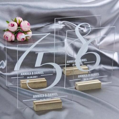 Acrylic Wedding Table Numbers With Wood Holder Wedding Event Shower Number Sign Personalized Calligraphy Wedding Table Number