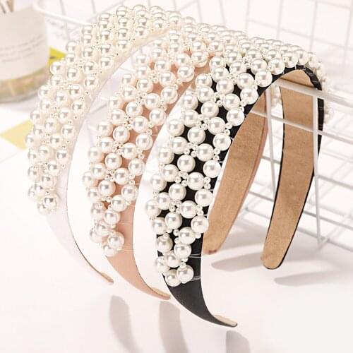 2021 New Hand-woven Pearl Headband Fashion All-match Net Strong Headband Anti-skid Pressure Head Buckle Hair Accessories Women