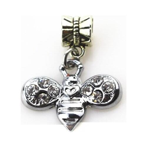 20pcs/lot crystal bee charms hanging charm big hole pendant bead charm fit pando bracelet diy jewelry dangle charms