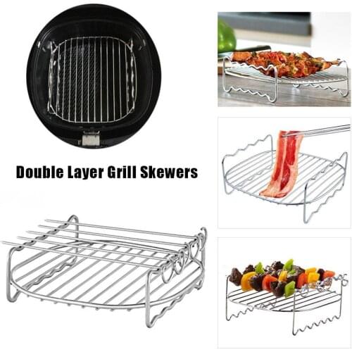 Support Dropshipping Grilling Rack Stainless Steel Kitchen Steaming Cooking Grilling Rack Skewer for Air Frying Pot