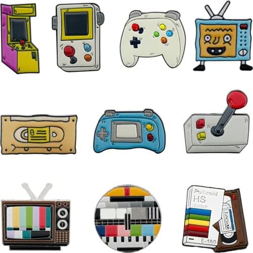 Hot Game Controller Brooch Color Record Instant Camera Antenna TV Radio Game Console Enamel Pins Machine Handle Gamepad Brooches