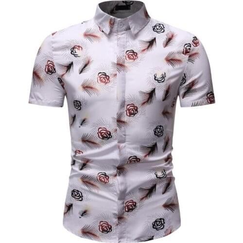 Fashion Casual Short Sleeve Print Shirt Men Pop Summer camisa masculina Leaf Flowers Hawaiian Printed Shirts Male Tops