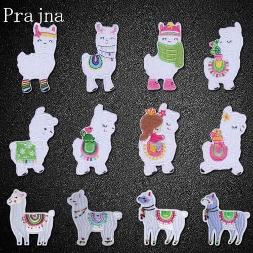 Prajna Cute Alpaca Patches Iron on Patch Cartoon Sheep Embroidered Patches For Baby Kids Clothes Fabric Applique Badge Decor DIY