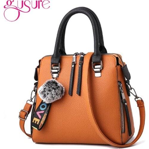 Gusure Trendy Crossbody Bag for Female PU Leather High Capacity Bags Ladies Shoulder Messenger Tote Women Handbags hair ball