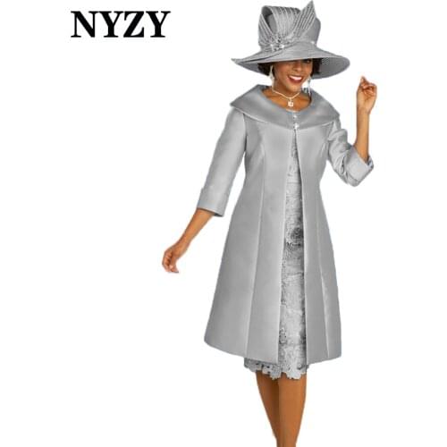 NYZY M336B African Wedding Party Dress Silver Grey Mother of the Bride Dresses with Coat Wedding Guest Dress Church Suits