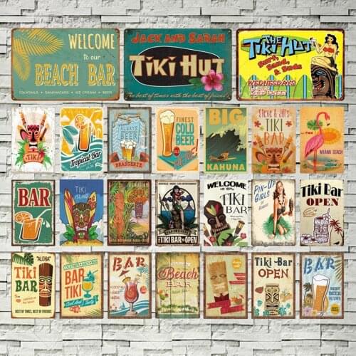 Tiki Bar Wall Decoration Metal Tin Sign Summer Iron Plaque Decorative Plates for Bar Beach Shop Vintage Decoration