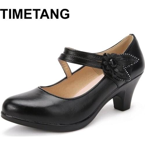 TIMETANG 2021 New Fashion Womens Shoes High Heels Comfortable Women Genuine Leather Single Casual Shoes Women Pumps plus
