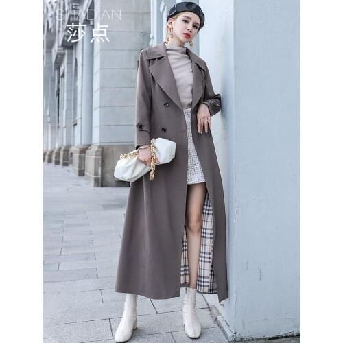Windbreaker 2021 New Long Womens Spring and Autumn Thin Style Extremely Simple Windbreaker Long Coat Retro Style Big Lapel Coat